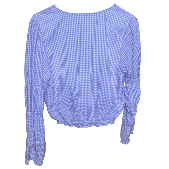 NWT$34.99 June & Hudson Long-Sleeve Wrap Blouse Size M Purple Gingham Stretch Wa - Picture 8 of 12